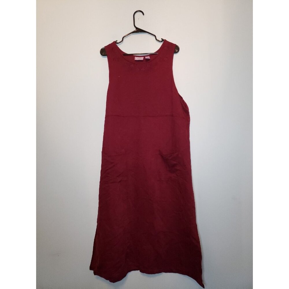 Premier International Womens Plus XL Sheath Midi Dress Maroon Sleeveless Pockets